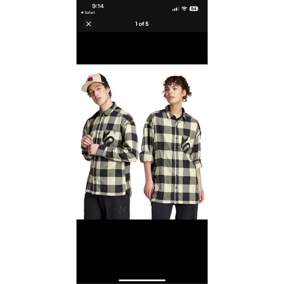 Adidas Black Tan Plaid Check Long Sleeve Button Up Shirt five ten Five Ten Brand - Picture 1 of 12